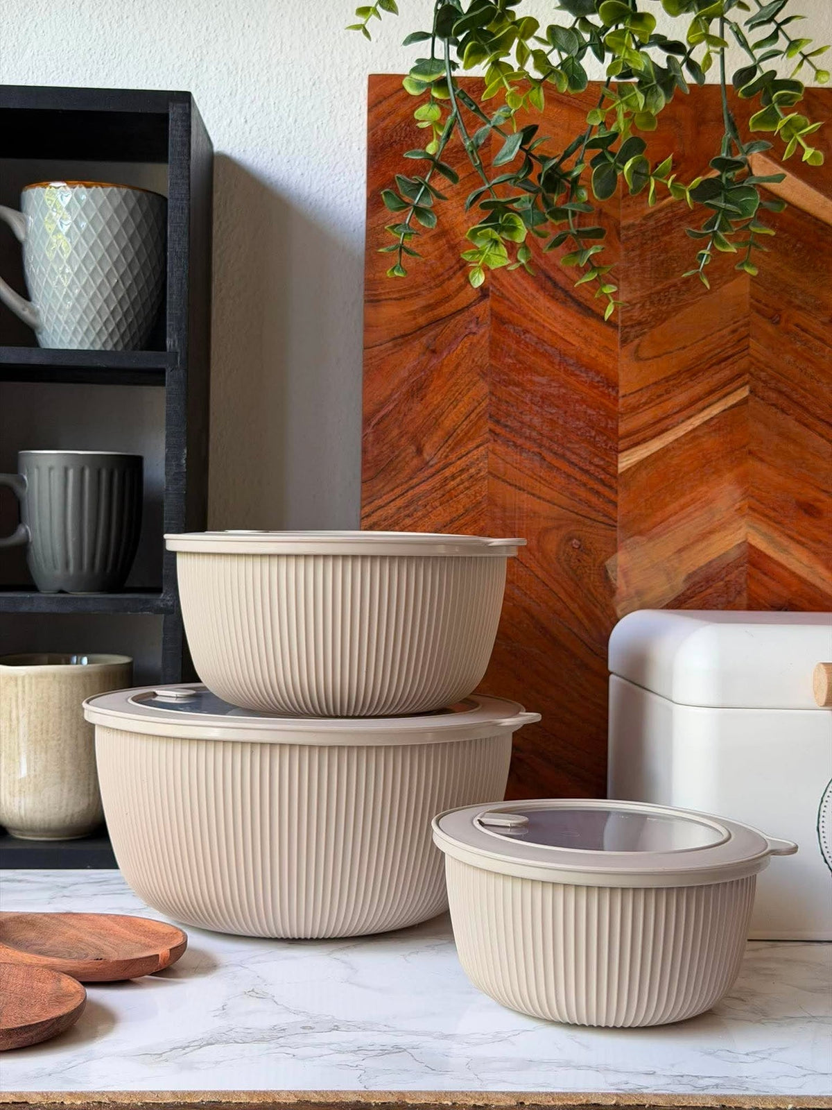Schalen met deksel - Beige en grijs