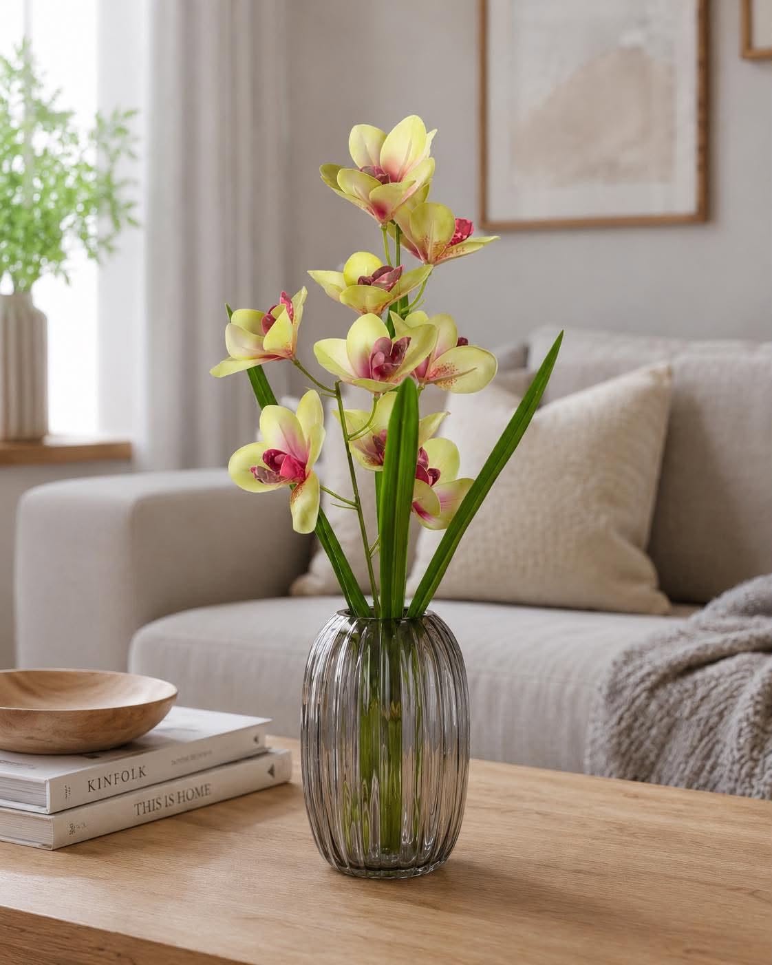 Orchidee steel - 43 cm Roze / geel