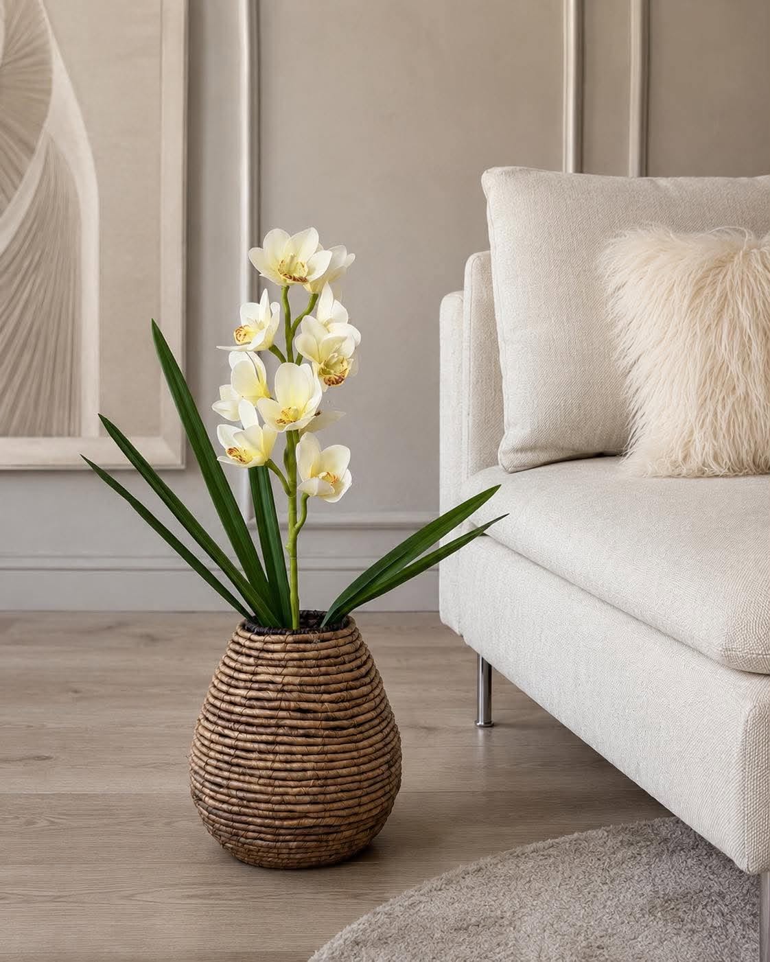 Orchidee tak - 78 cm wit / geel