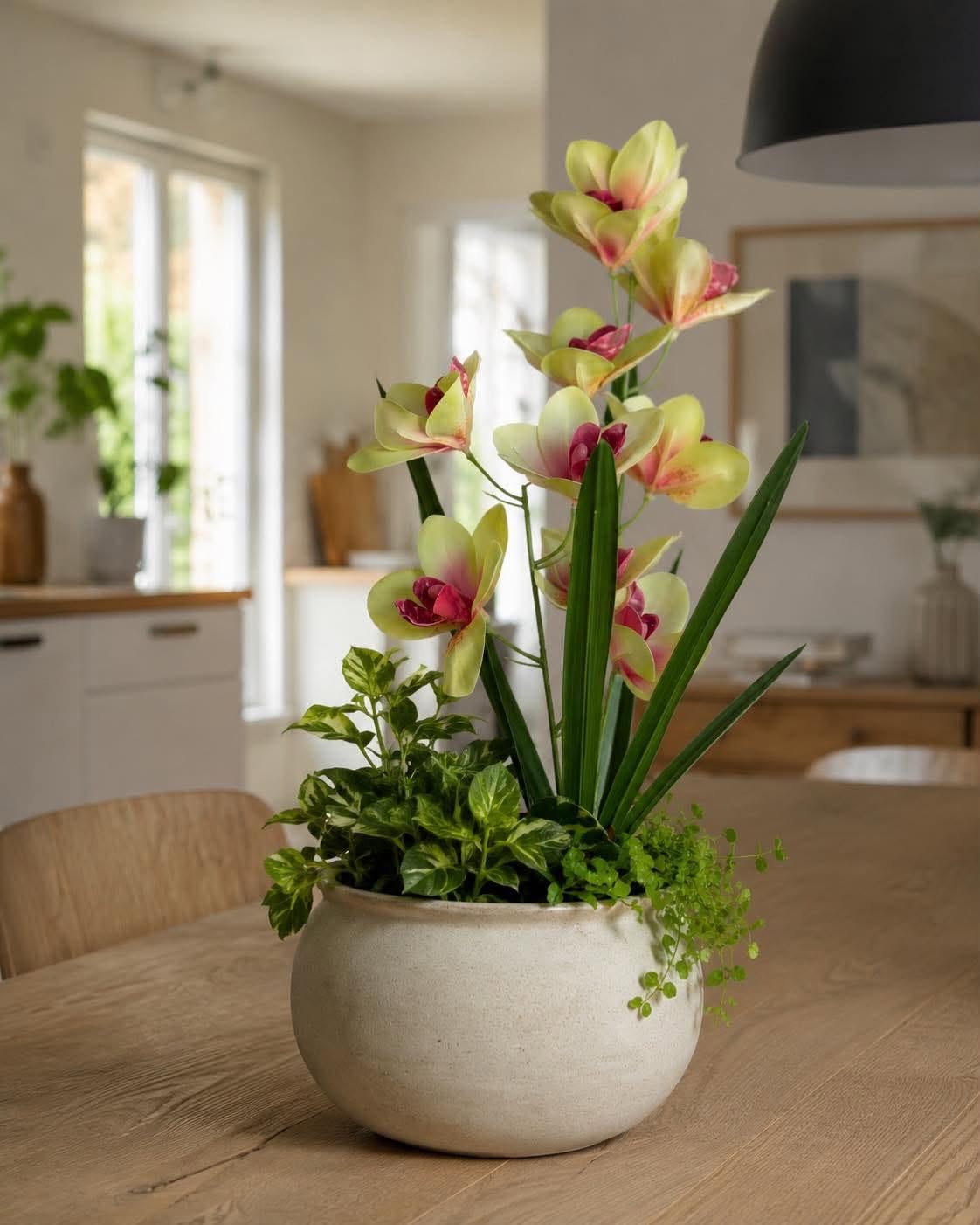 Orchidee steel - 43 cm Roze / geel