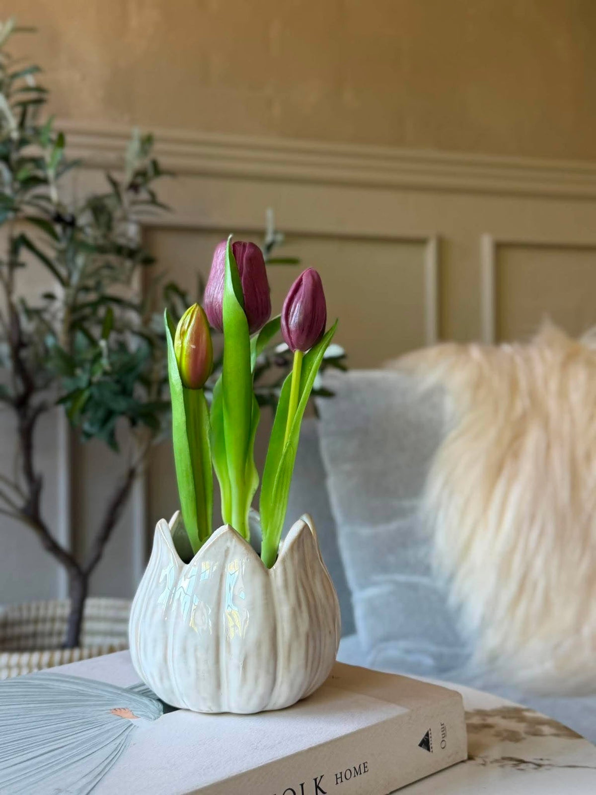 Tulpen in pot - Paars met 3 bloemen