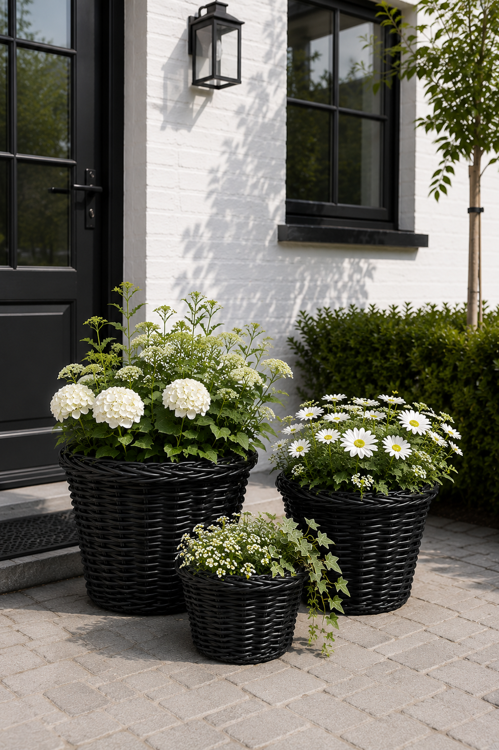 Plantenmanden in zwart vlechtwerk - 3 st.