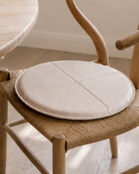 Kussen van leer - Beige Dia 38cm