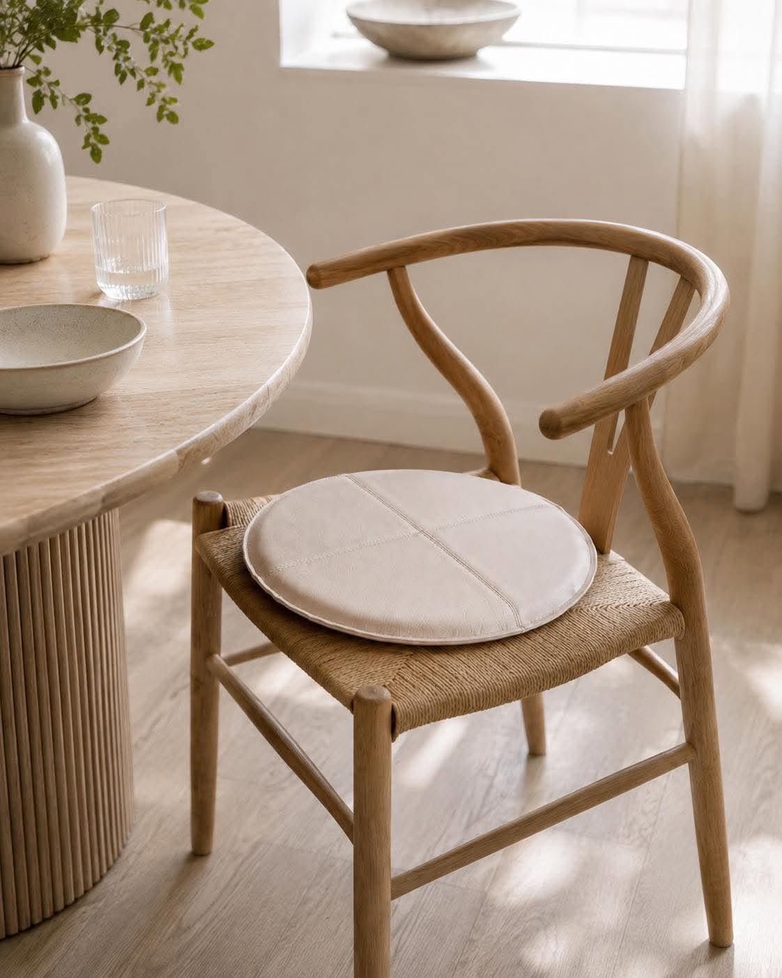 Kussen van leer - Beige Dia 38cm