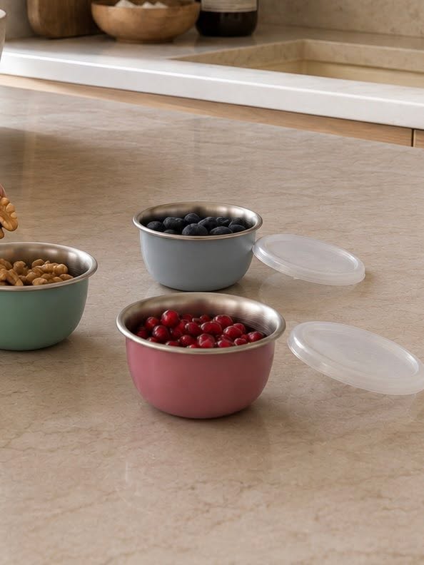 Kommetjes met deksel PASTEL – Set van 3 schaaltjes