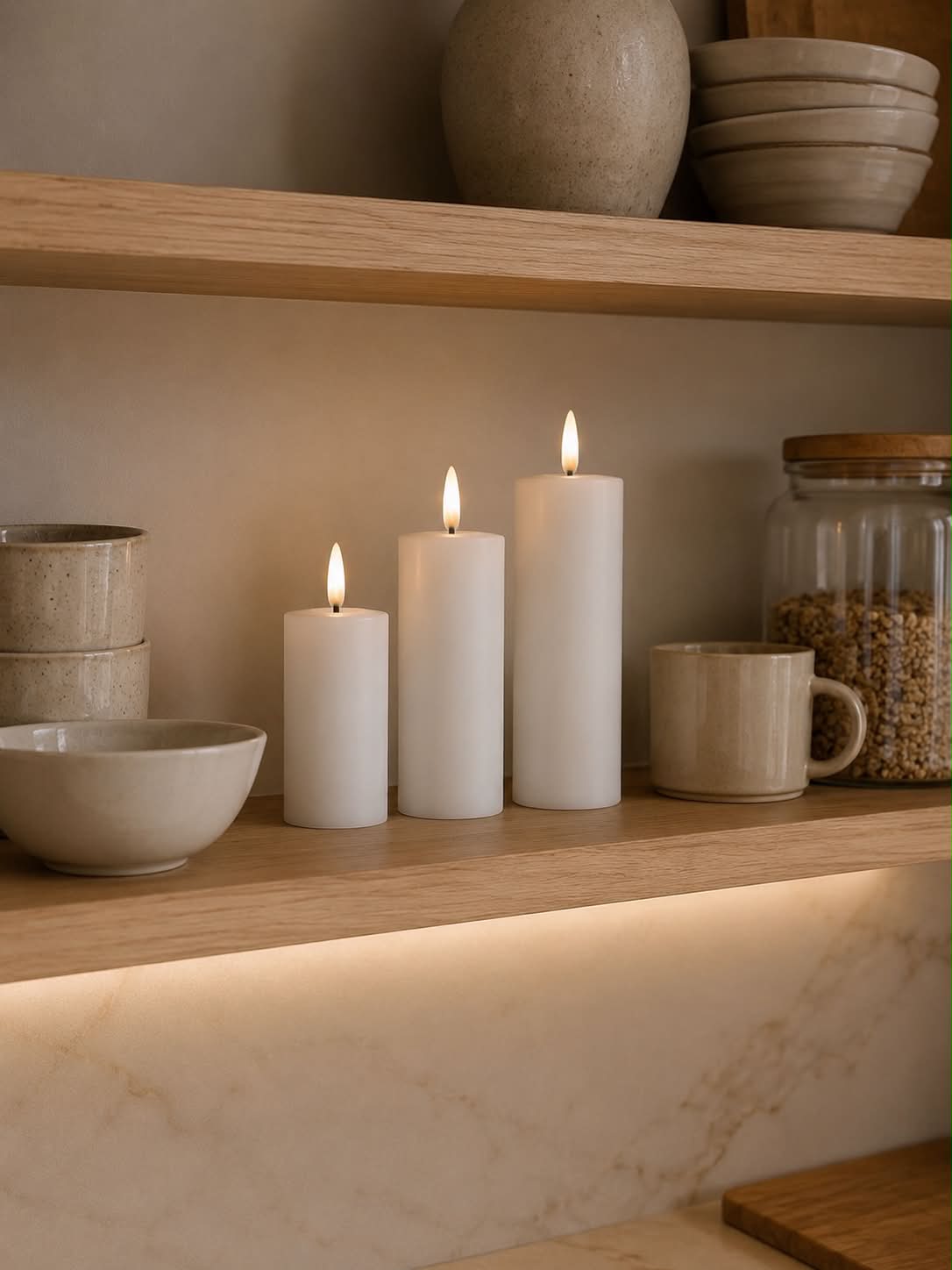 LED-stompkaarsen / wit – 3 stuks met afstandsbediening