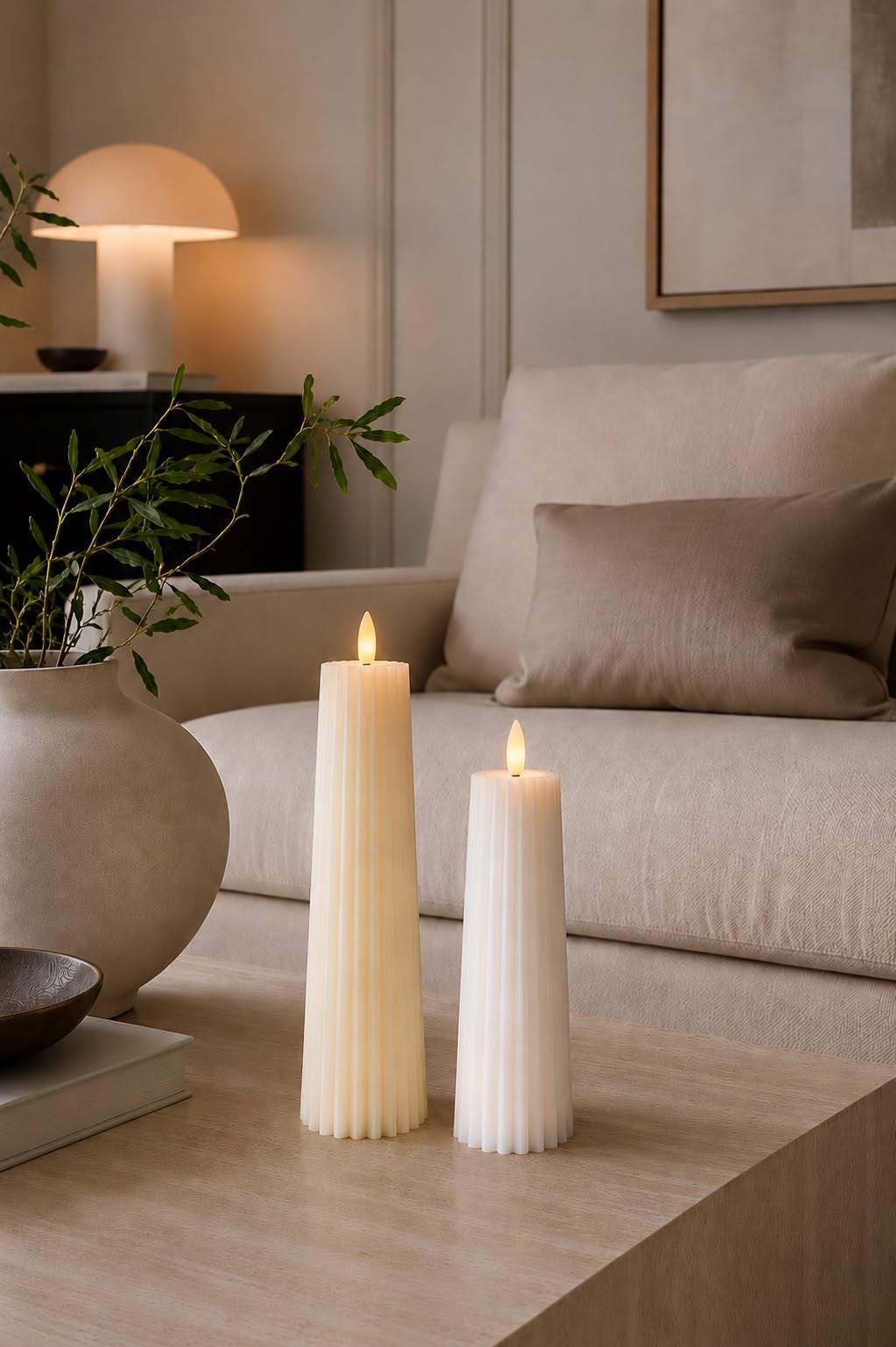 LED blokkaarsen met ribbel - Set van 2 stuks incl. afstandsbediening