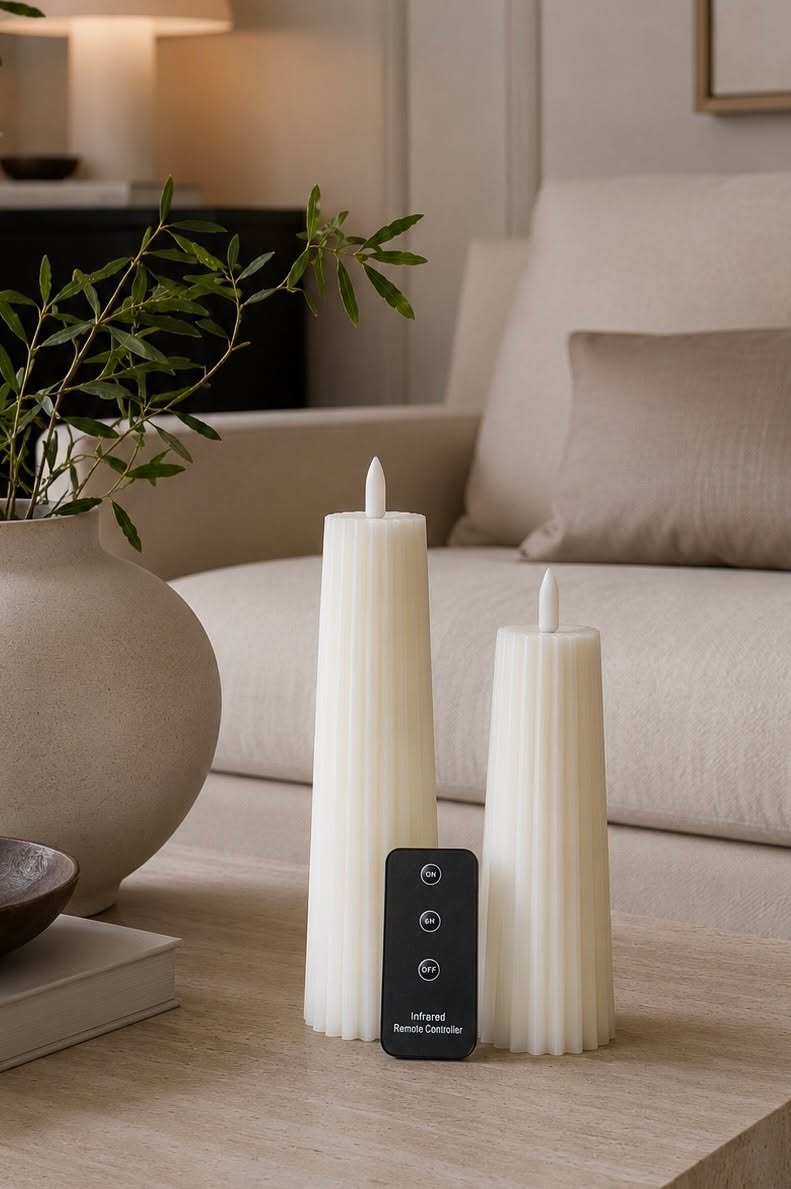 LED blokkaarsen met ribbel - Set van 2 stuks incl. afstandsbediening