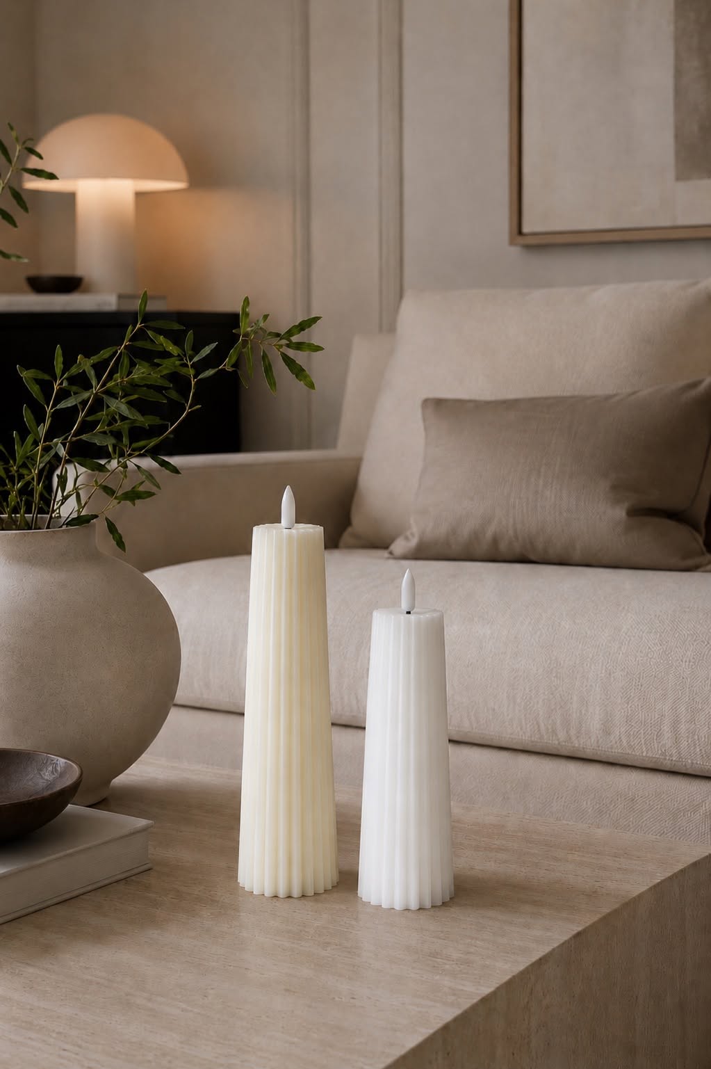 LED blokkaarsen met ribbel - Set van 2 stuks incl. afstandsbediening