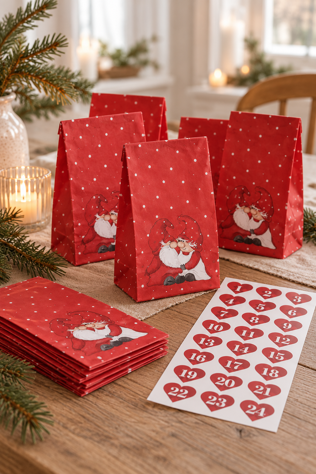 Kalenderzakjes – rood met stickers
