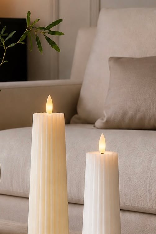 LED blokkaarsen met ribbel - Set van 2 stuks incl. afstandsbediening