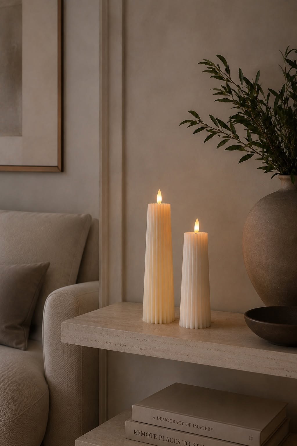 LED blokkaarsen met ribbel - Set van 2 stuks incl. afstandsbediening