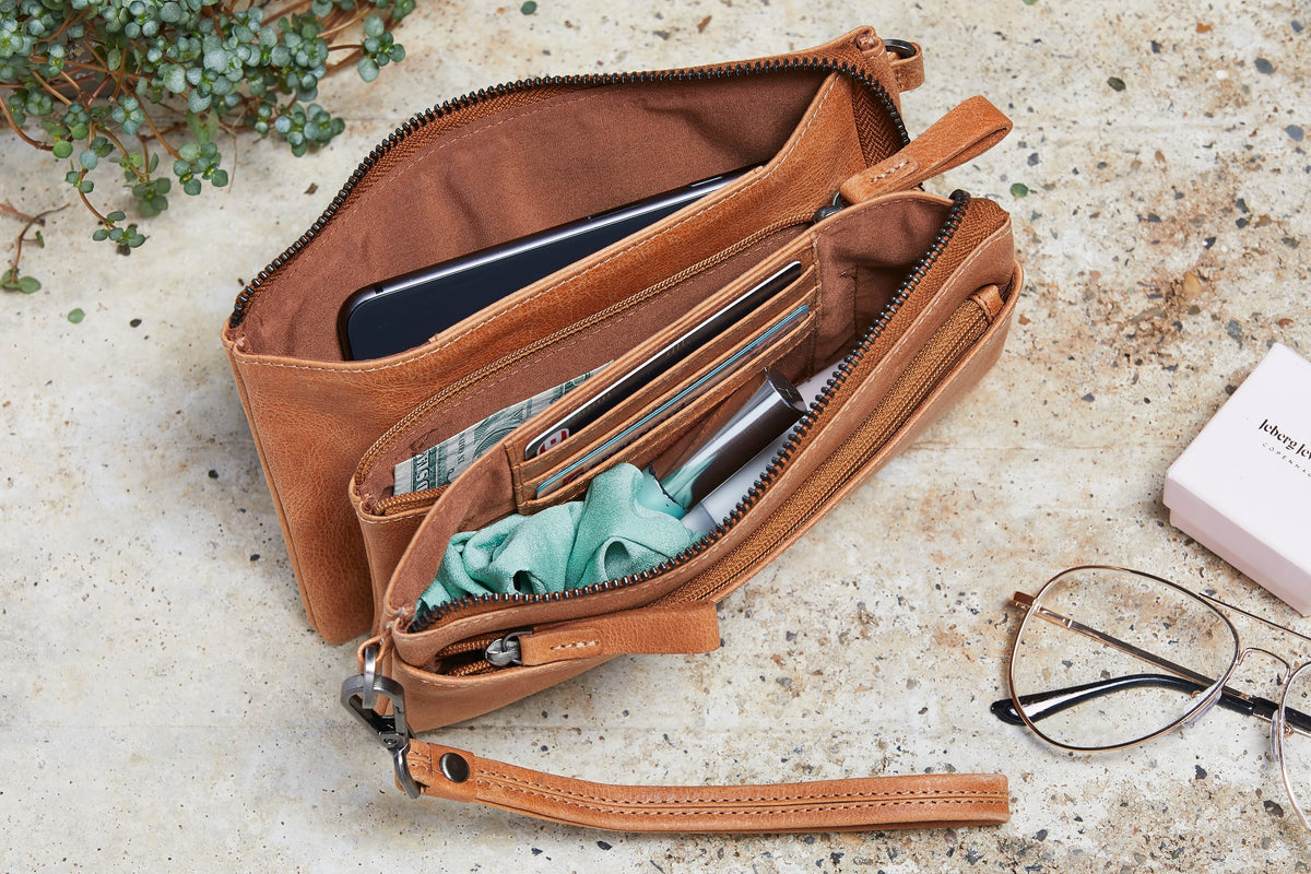 Clutch ASTA m. lange riem & strop, Cognac