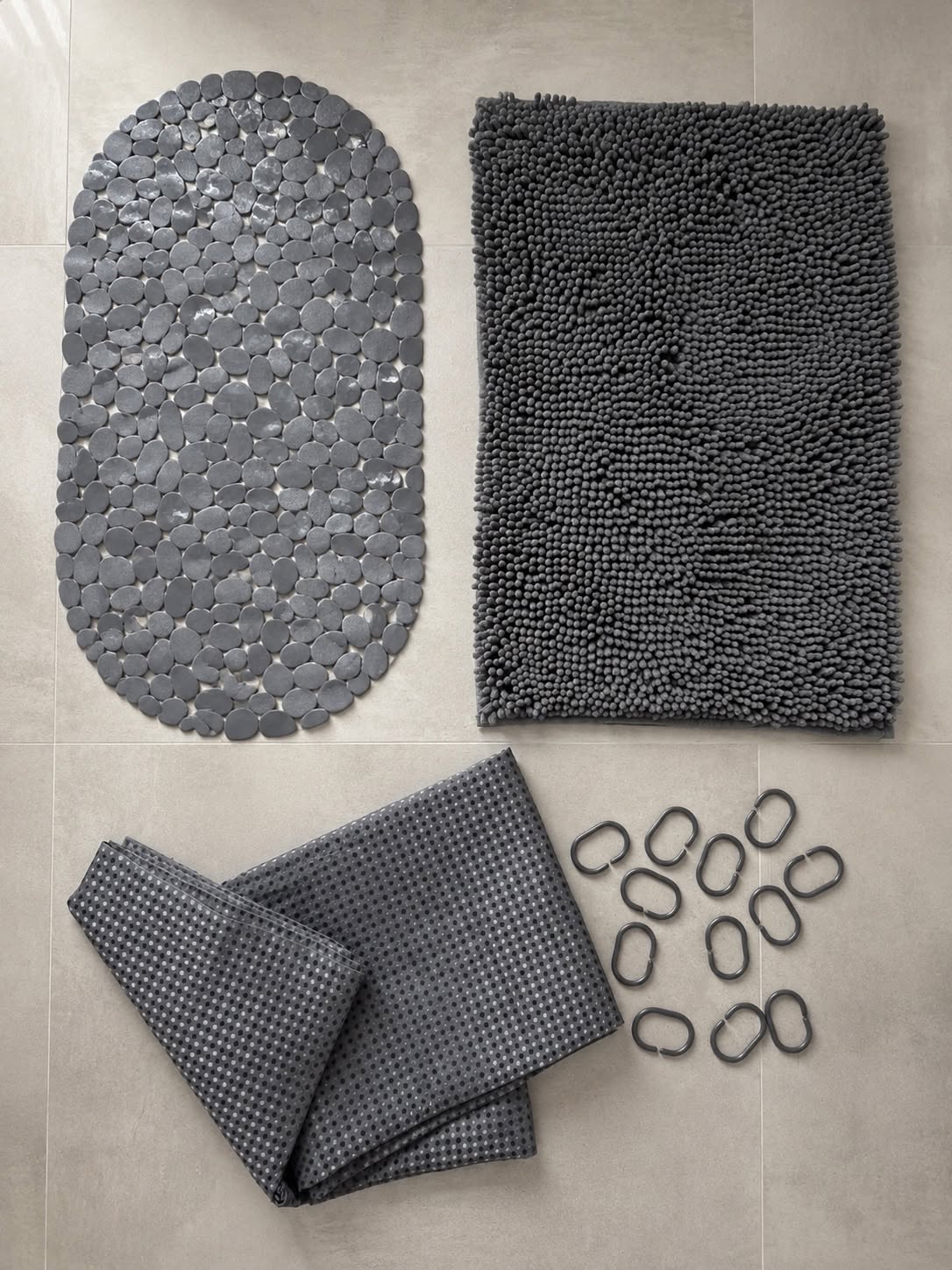 Badkamer set: Douchegordijn & badmat / Dark grey