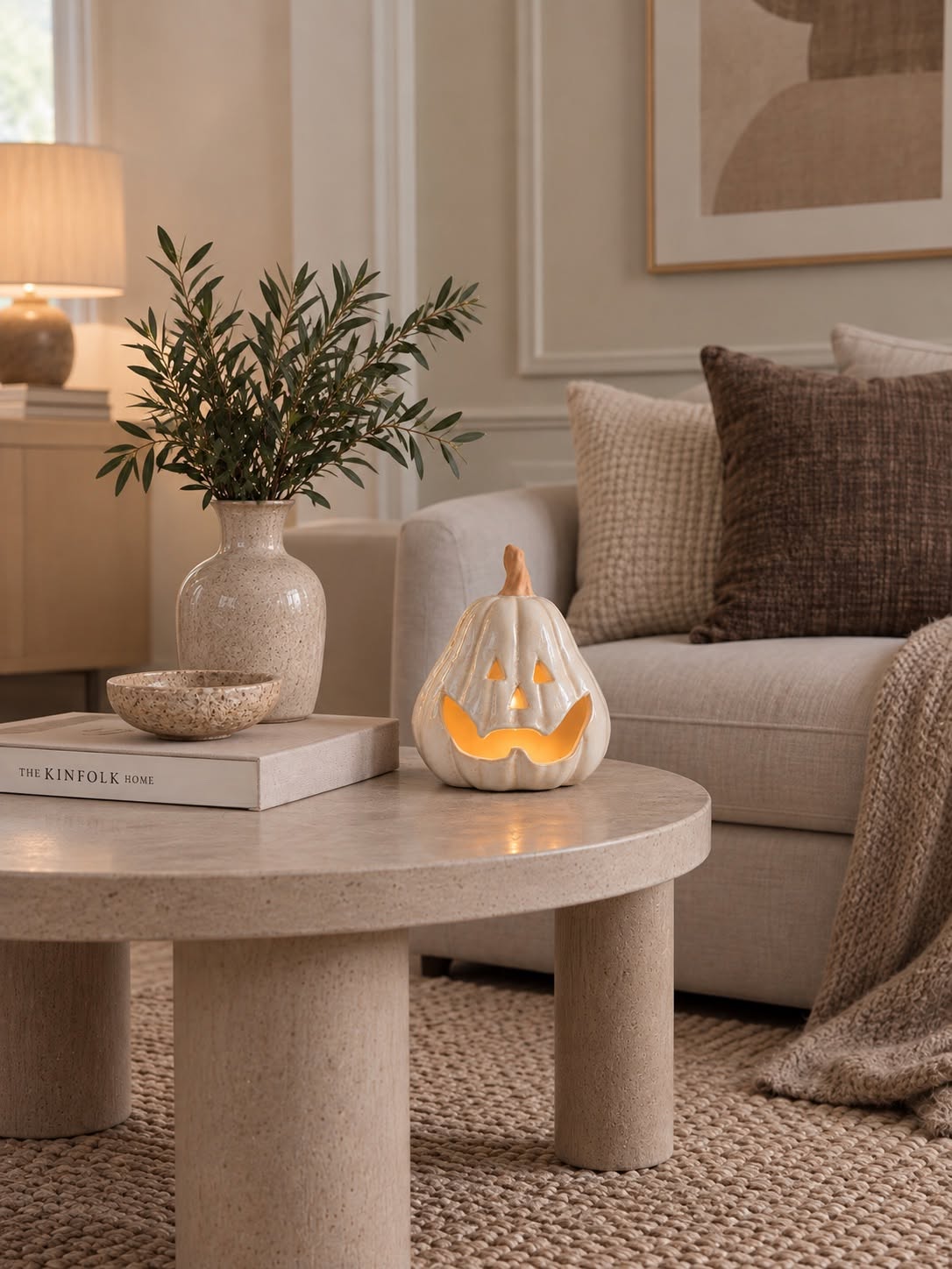 Pompoen met led licht - Beige