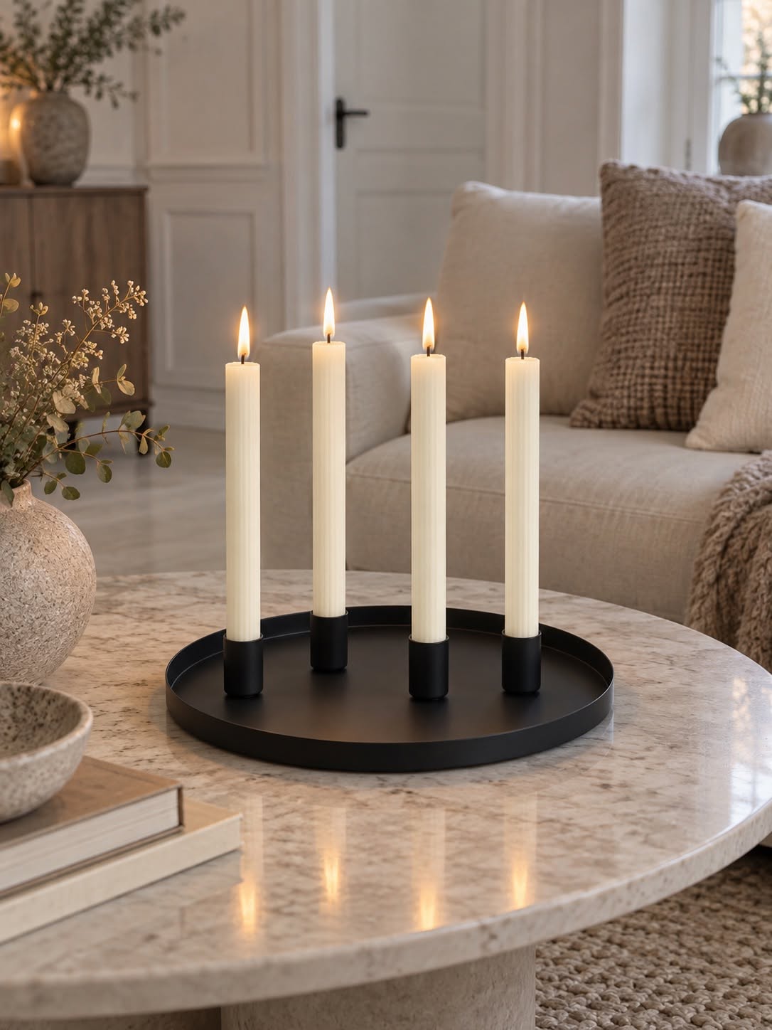 Dienblad met 4 kandelaars - Black