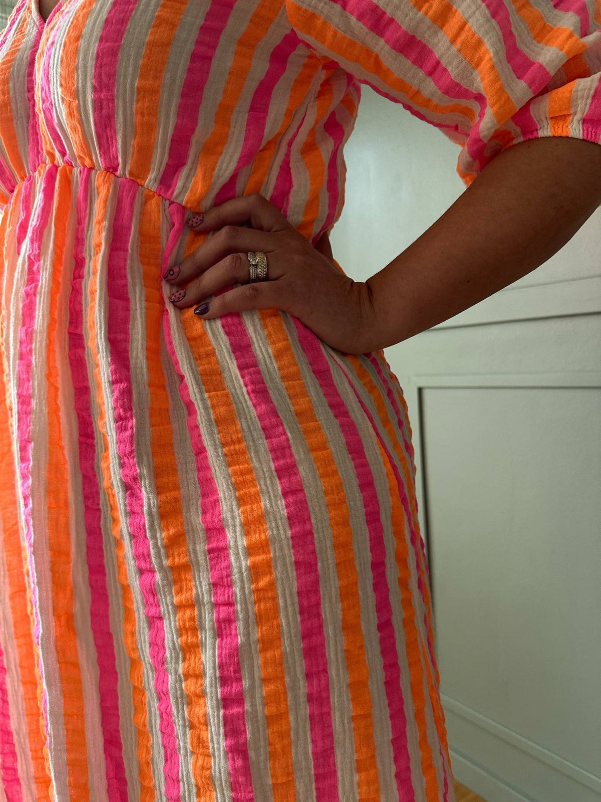 Jurk Andrea - Stripe Fuxia/Orange