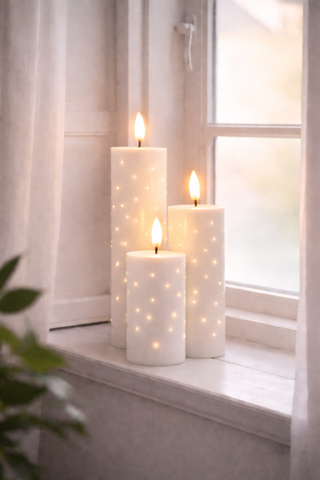 Kaarsen TWINKLE Wit - Set van 3 stuks.
