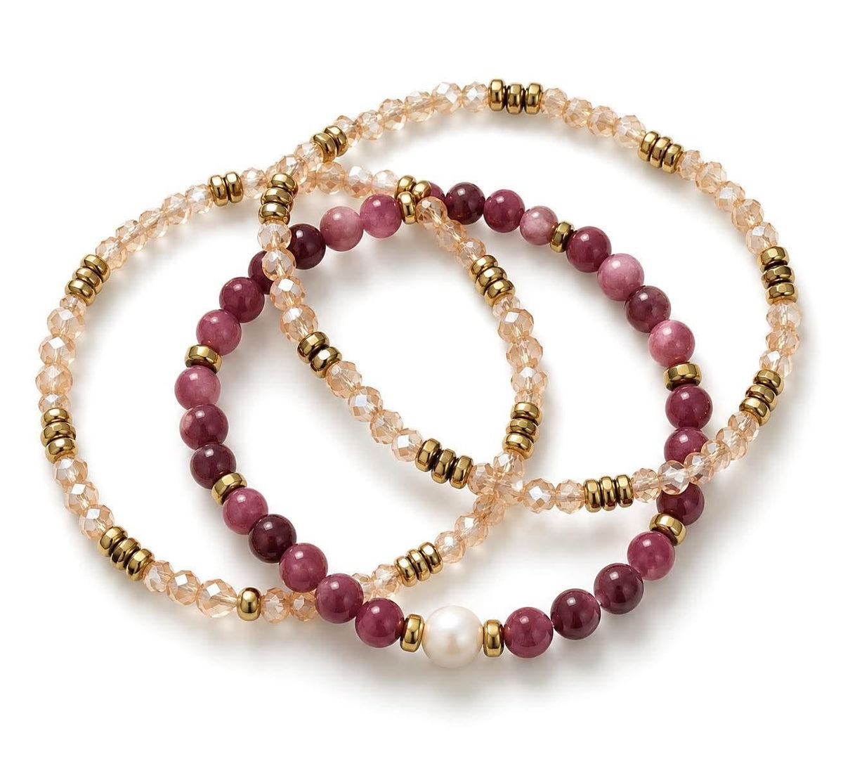 Armband Leah Bordeaux/Naturel – Set van 3 stuks
