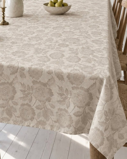 Nappe JACQUARD fleur couleur sable avec imprimé floral