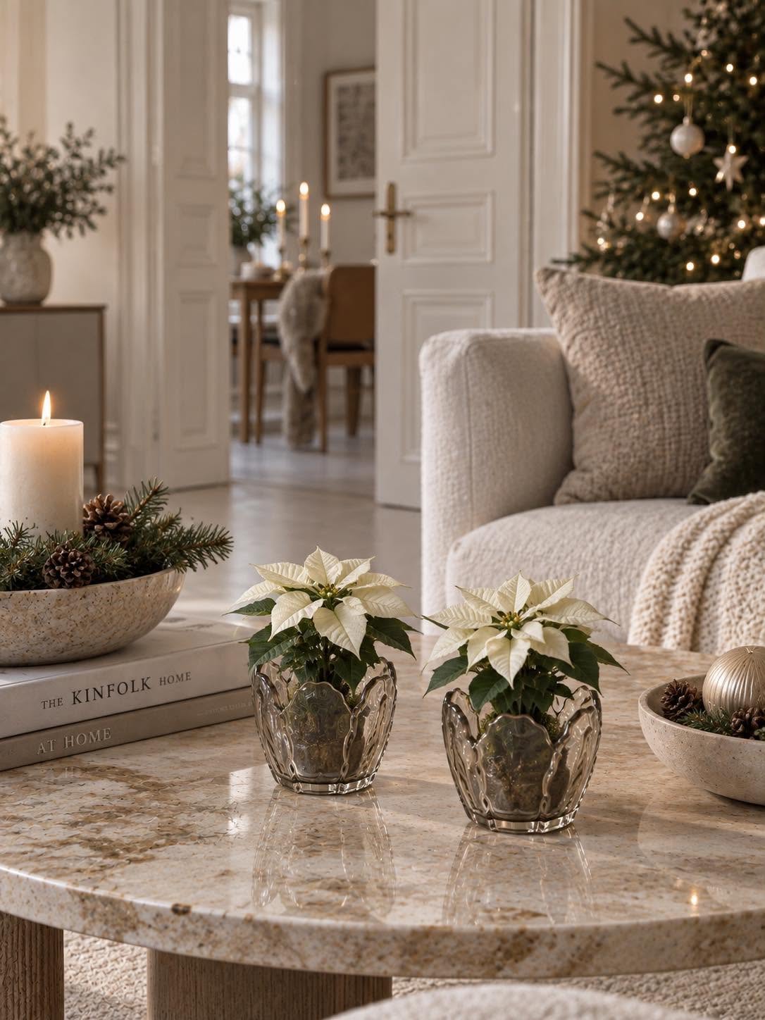 Theelichthouder beige bloem - Set van 2 stuks