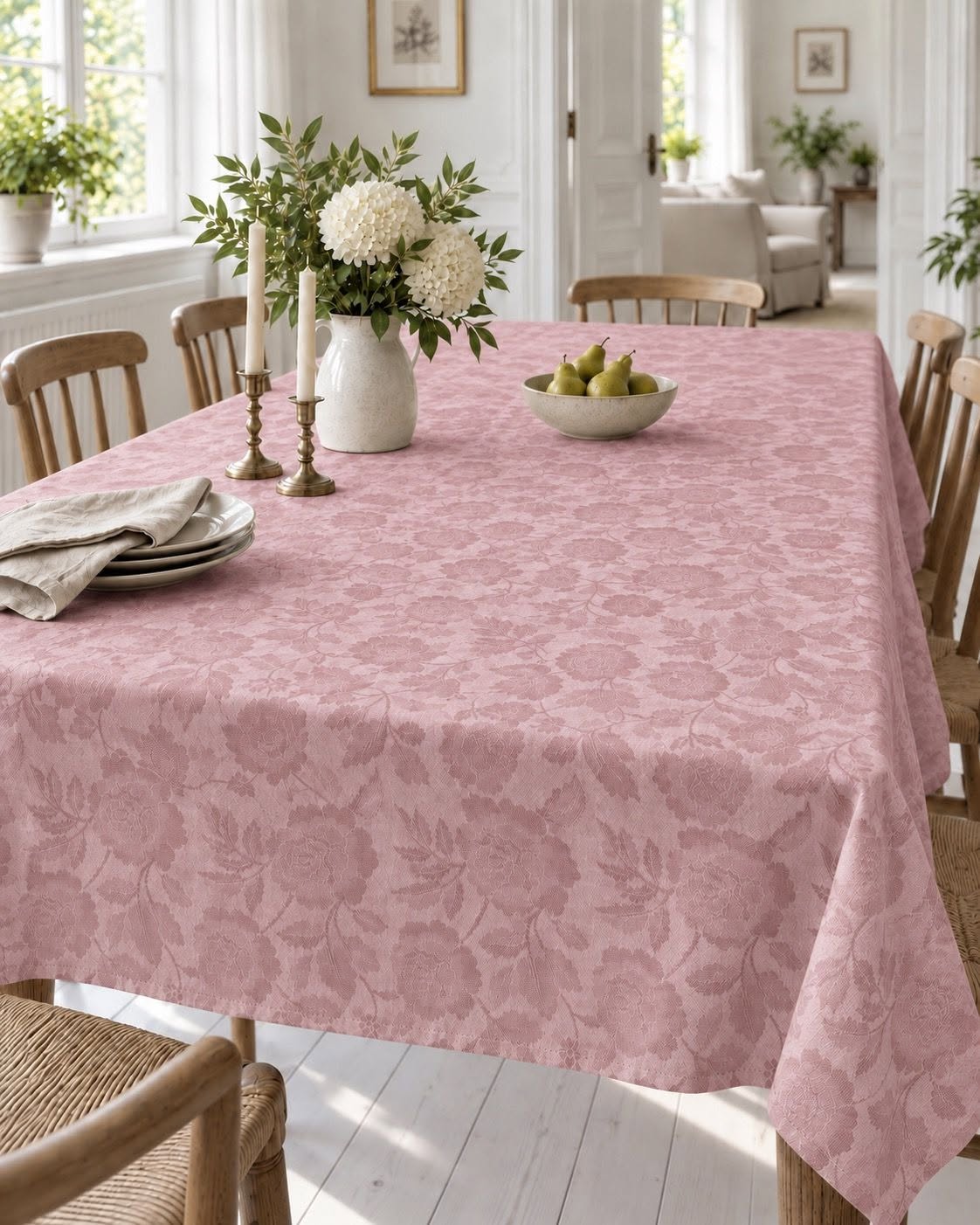 Tafelkleed JACQUARD flower - Roze