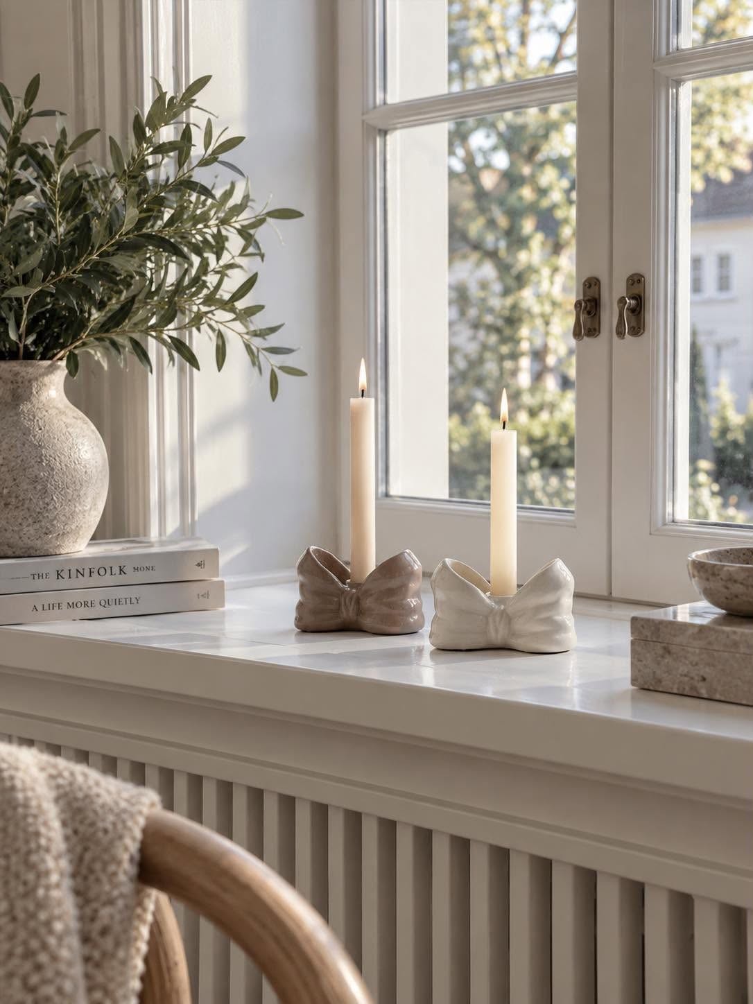Kandelaar met strik - Crème
