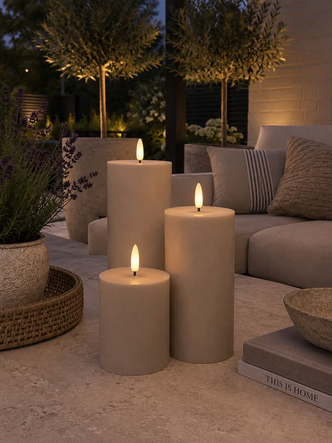 LED buitenblokkaarsen set van 3 stuks – Zand