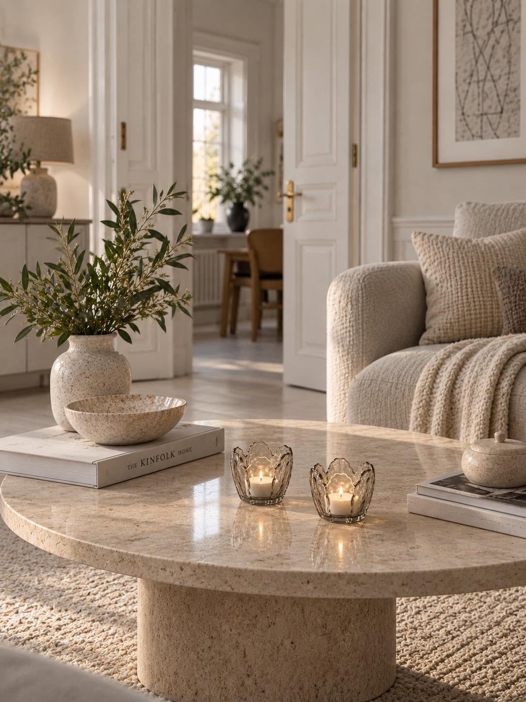 Theelichthouder beige bloem - Set van 2 stuks