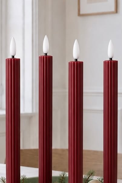 LED kaarsvormige kaarsen met groeven en afstandsbediening - Rood 4 stuks