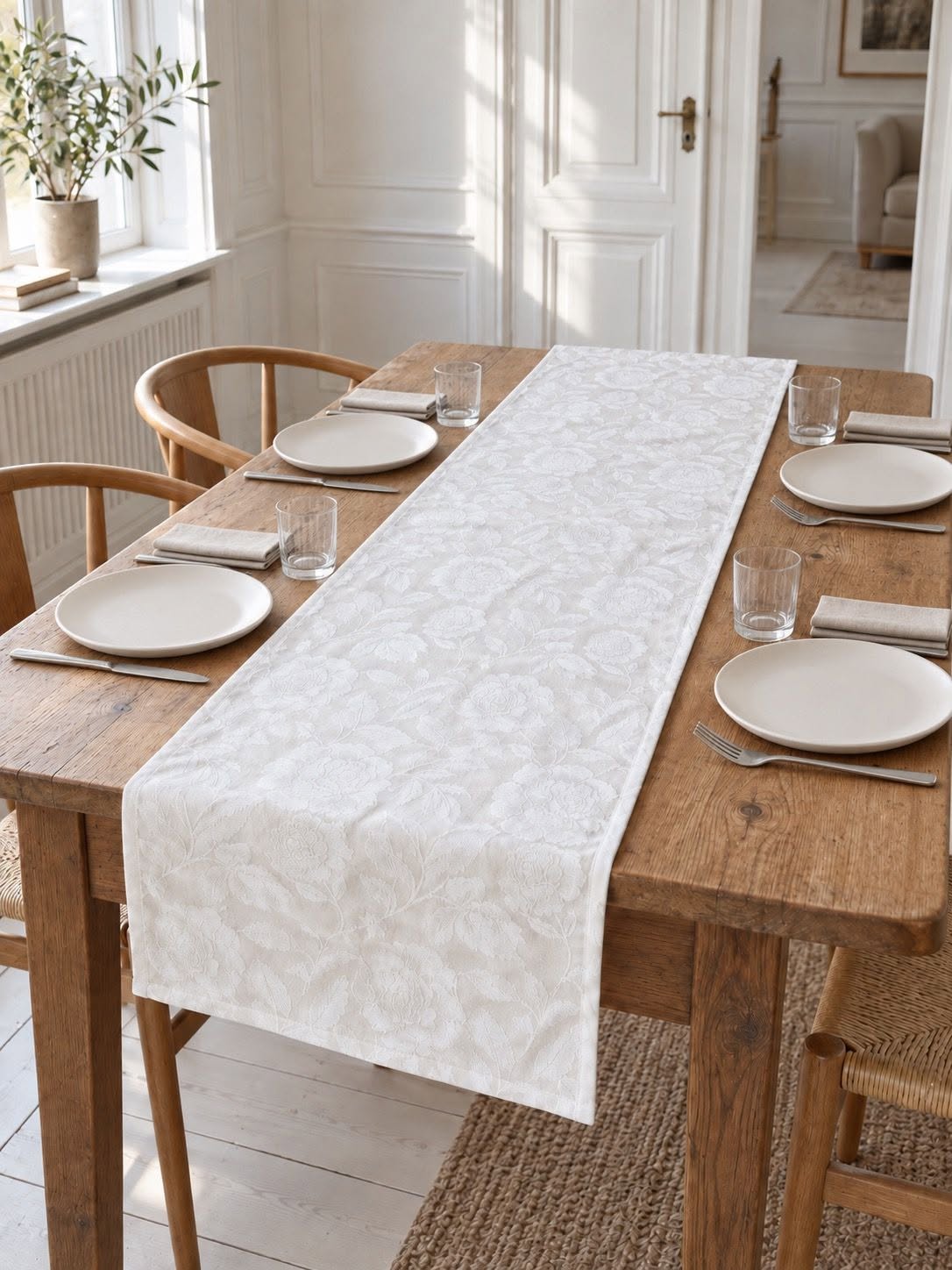 Tafelrunner JACQUARD wit