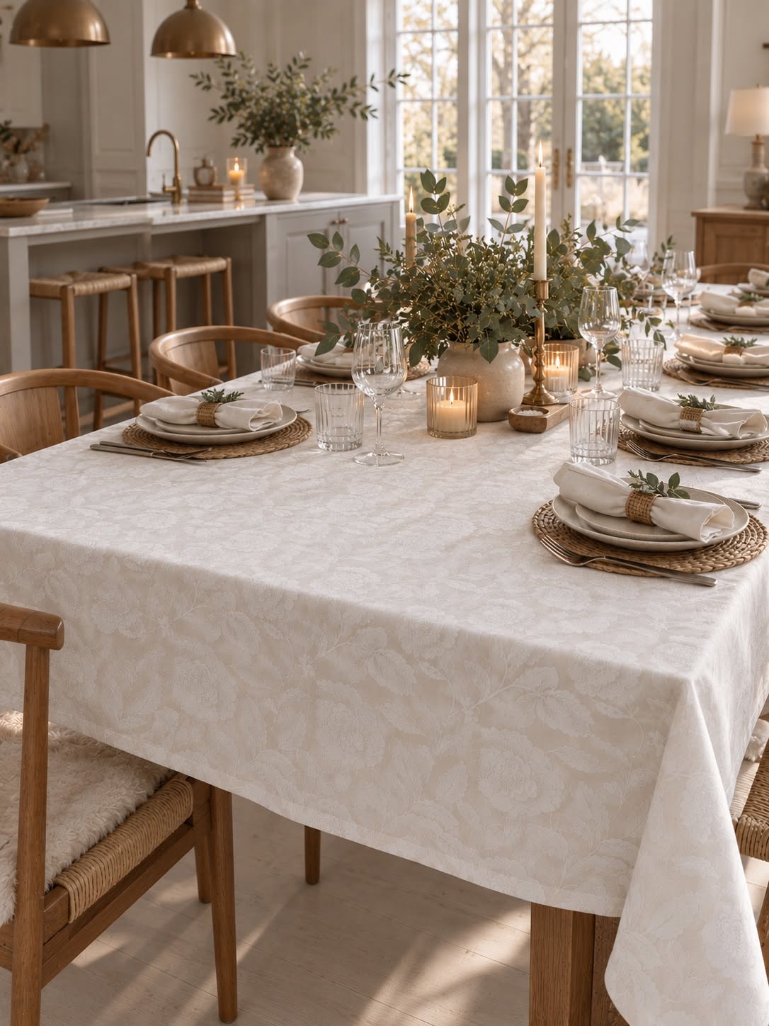 Tafelkleed JACQUARD flower - Wit