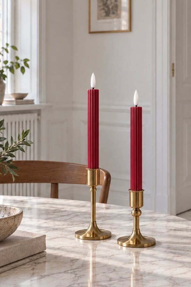 LED Kaarsen met groeven en afstandsbediening - Rood