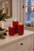 LED Blokkaarsen met ribbels Rood - 3 stuks met afstandsbediening
