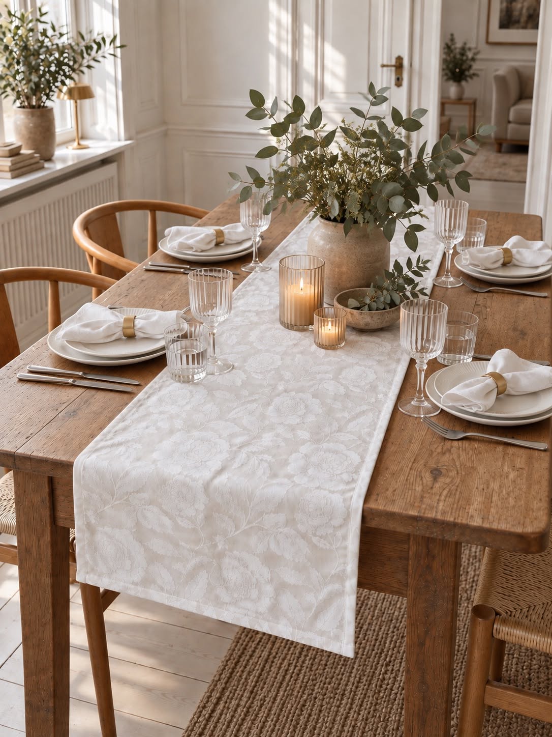 Tafelrunner JACQUARD wit