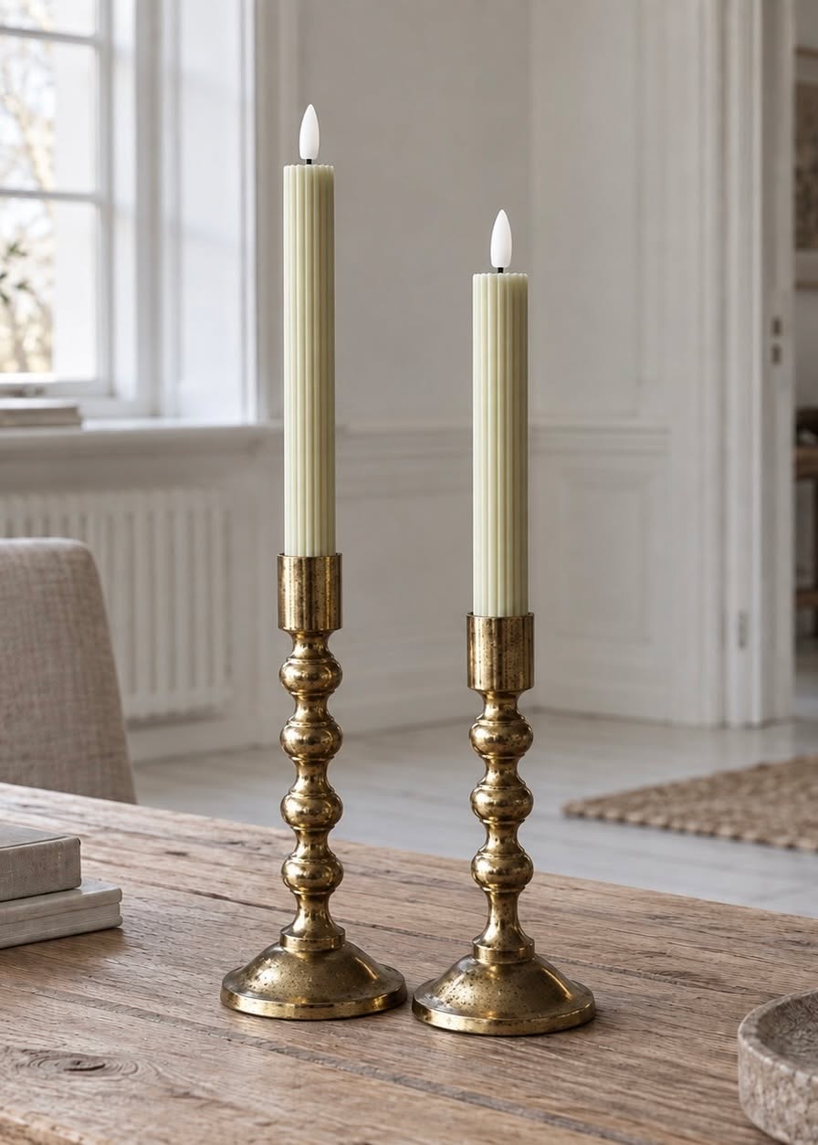 LED dinerkaarsen met ribbels en afstandsbediening - Sage green