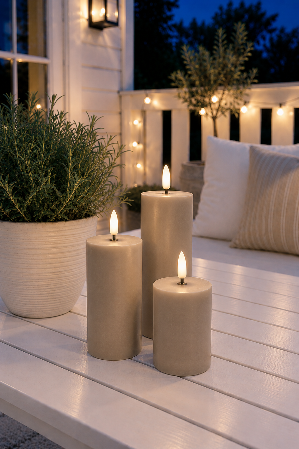 LED Buitenblokkaarsen set van 3 stuks – Zandkleurig