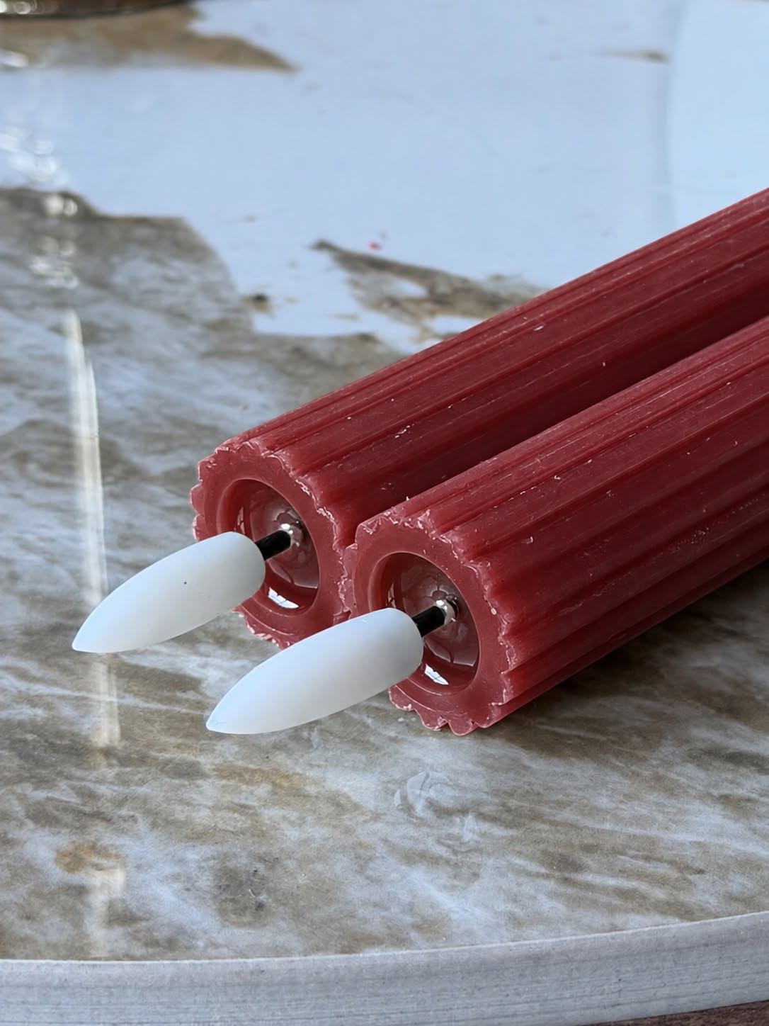 LED Kaarsen met groeven en afstandsbediening - Rood