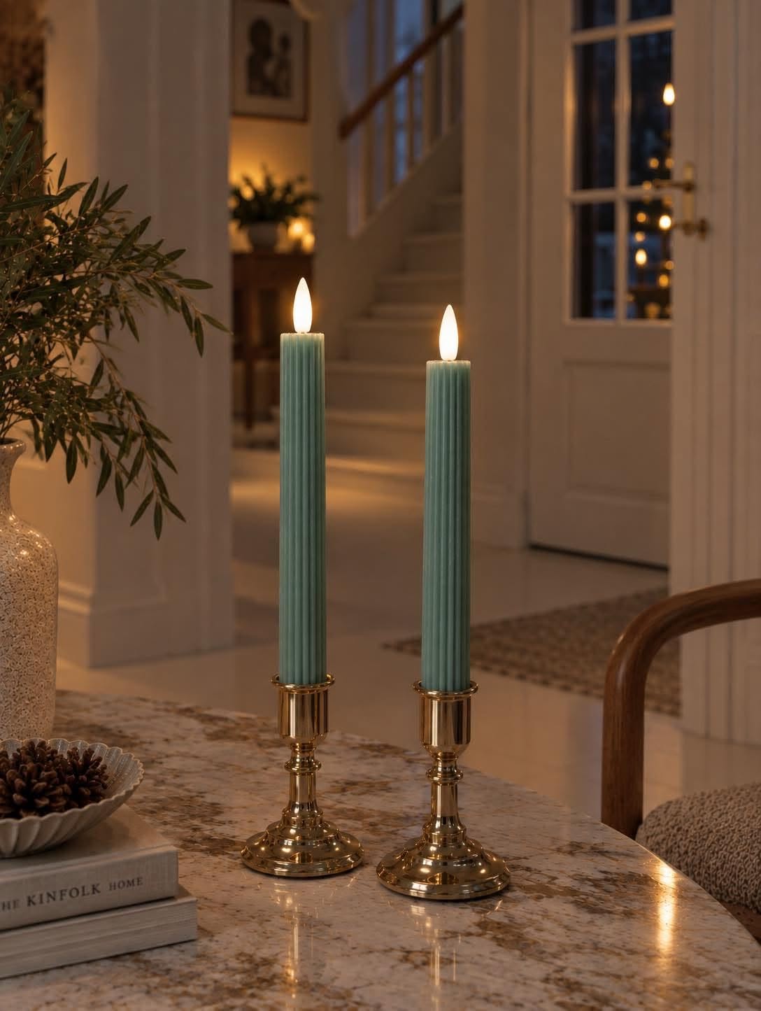 LED kaarsen met ribbels en afstandsbediening - Groen