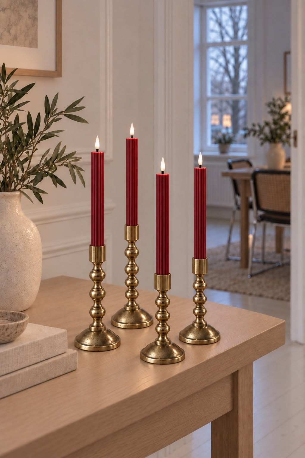 LED kaarsvormige kaarsen met groeven en afstandsbediening - Rood 4 stuks