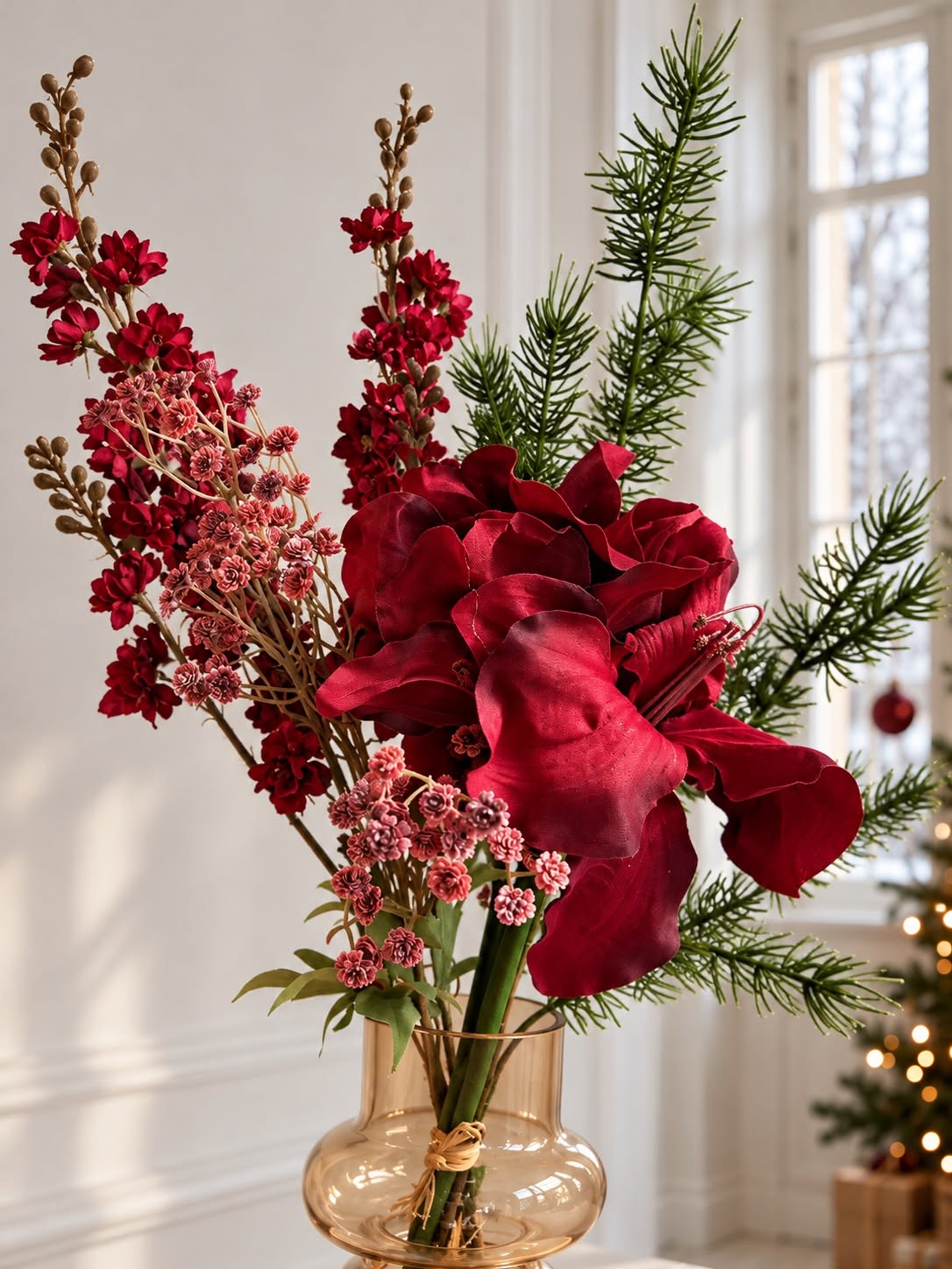 Kerstboeket met Amaryllis - Rood
