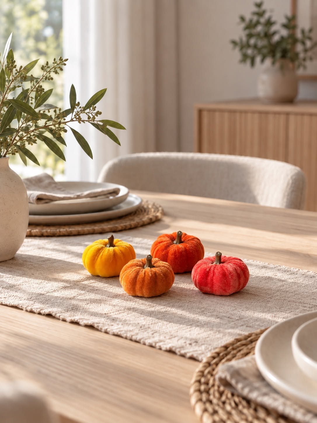 Set van 4 decoratieve pompoenen – fluweellook