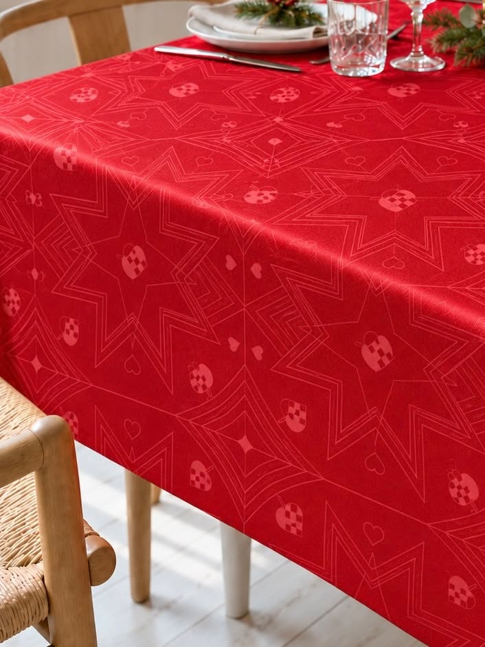 Kersttafelkleed Jacquard - Rood 320cm