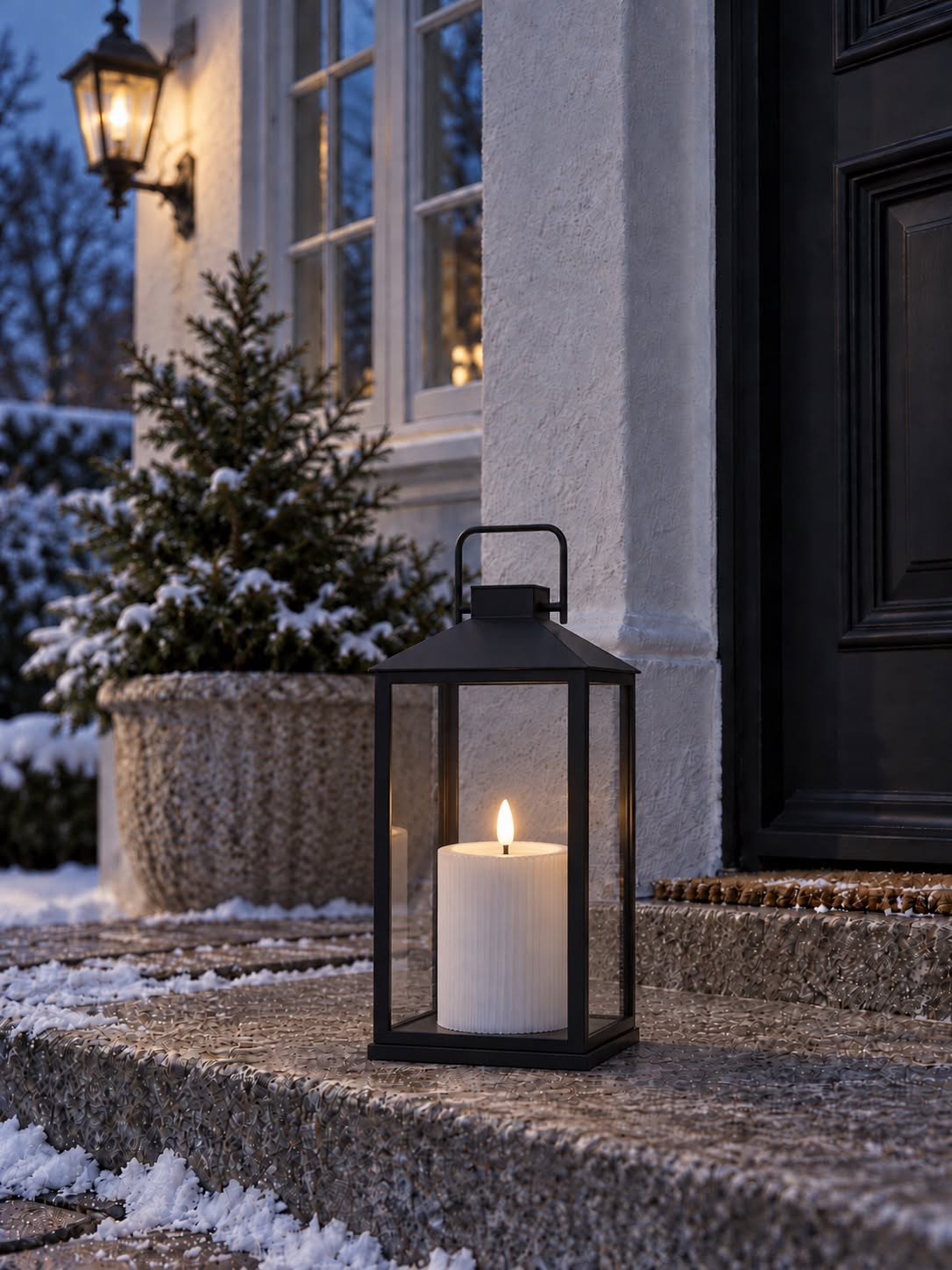 Buiten LED-stompkaars - Wit met ribbels 12,5 cm