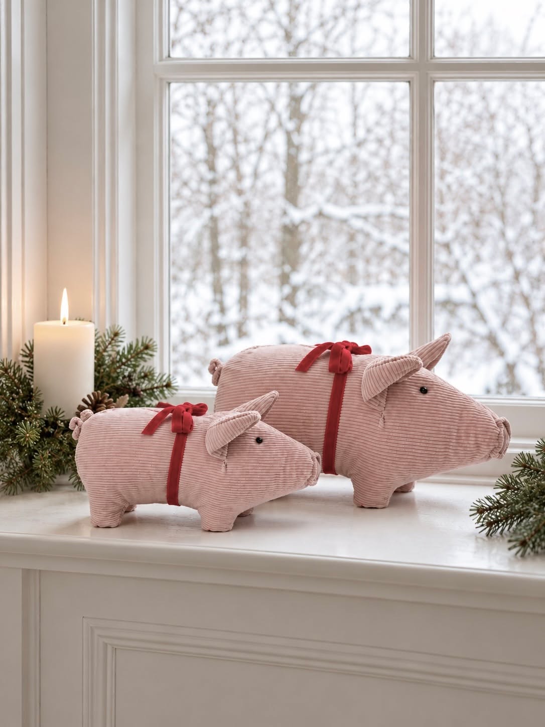 Kerstvarken van fluweel – roze