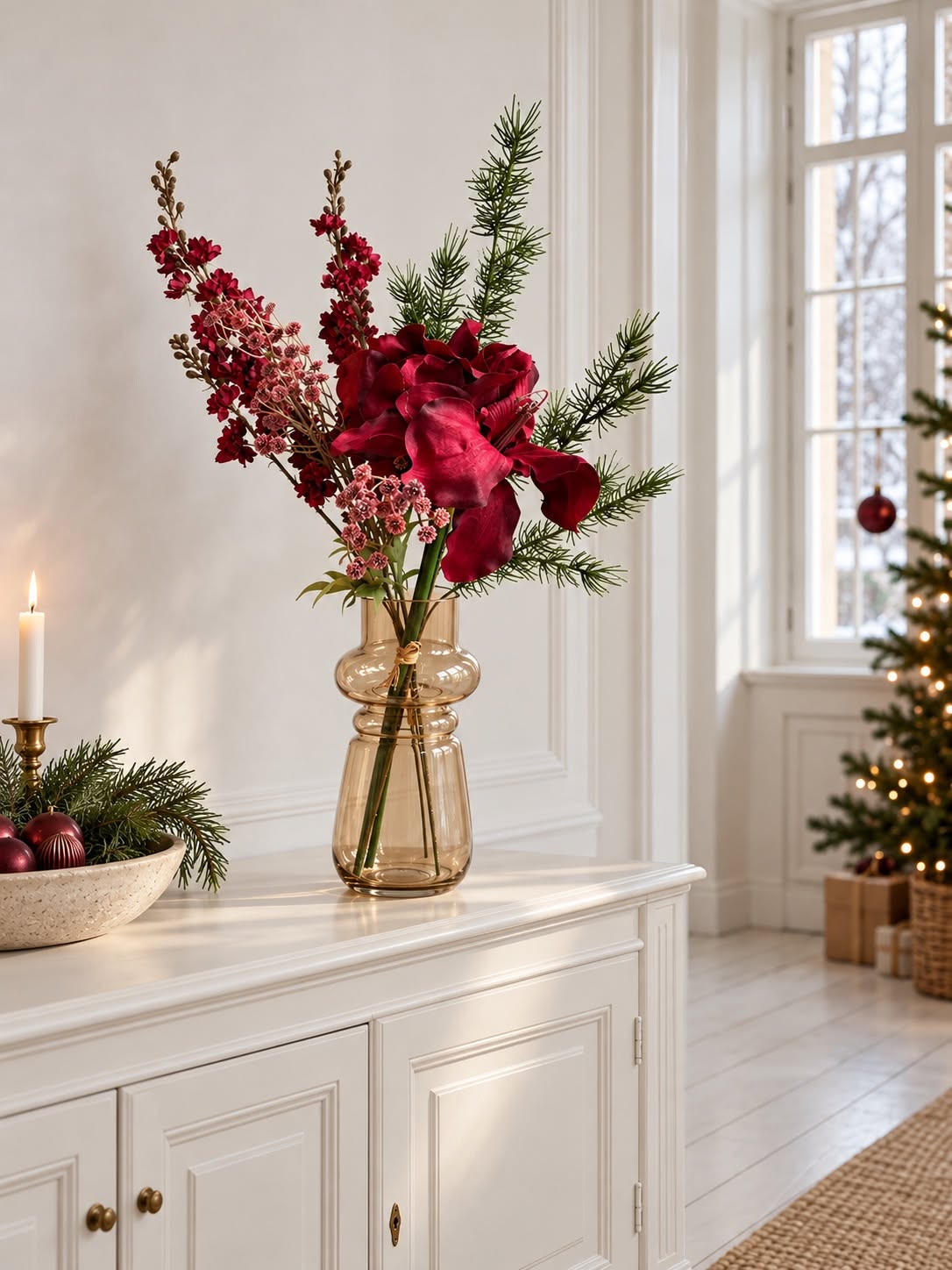 Kerstboeket met Amaryllis - Rood