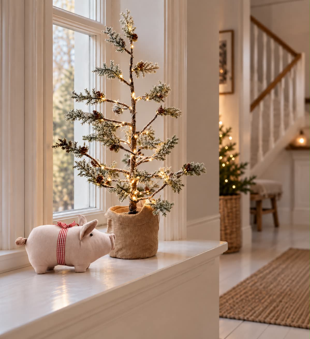 Kerstboom met kegels en lichtslinger - 70 cm
