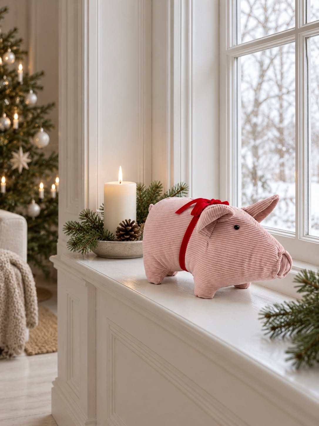 Kerstvarken van fluweel – roze