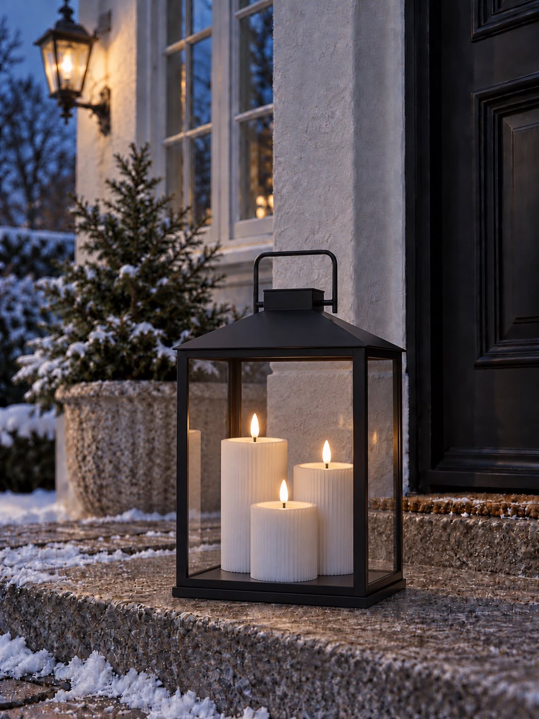 Buiten LED-stompkaars - Wit met ribbels 12,5 cm