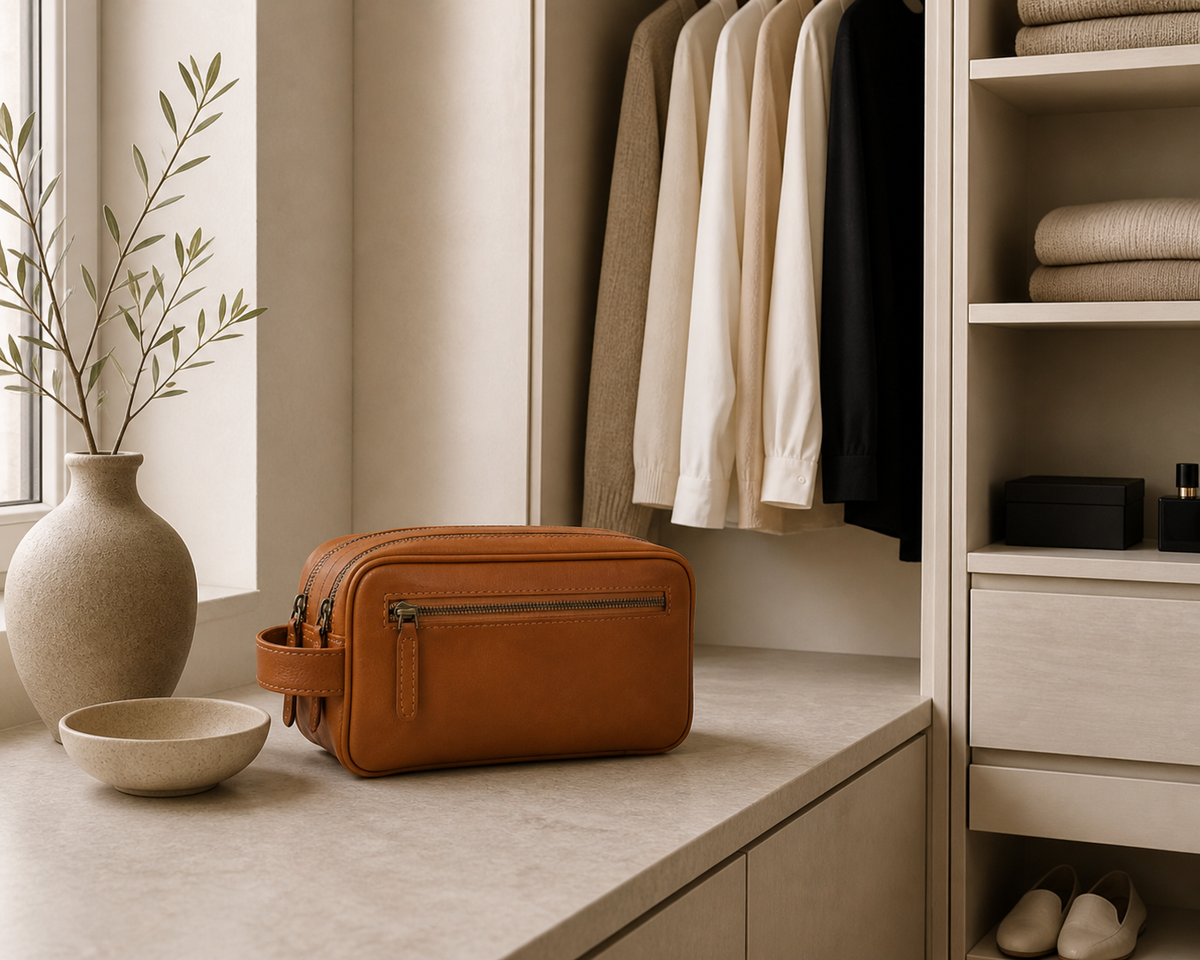 Dubbele toilettas Faust - Cognac